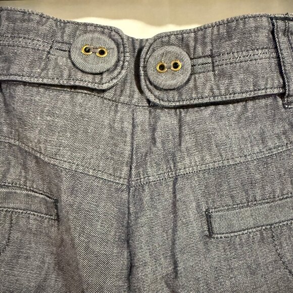 Anthro Elevenses Blue Gray Chambray Wide-Leg Cuffed Pants Size‎ 10 - Picture 3 of 9